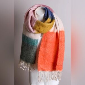Green & Orange Winter Color Block Faux Mohair Scarf